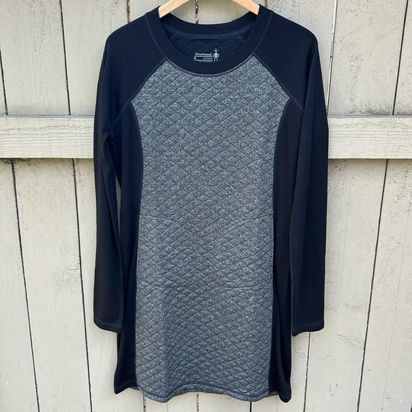 Smartwool Diamond Peak Black and Grey Quilted Dress With Pockets Merino Wool M - Picture 1 of 6
